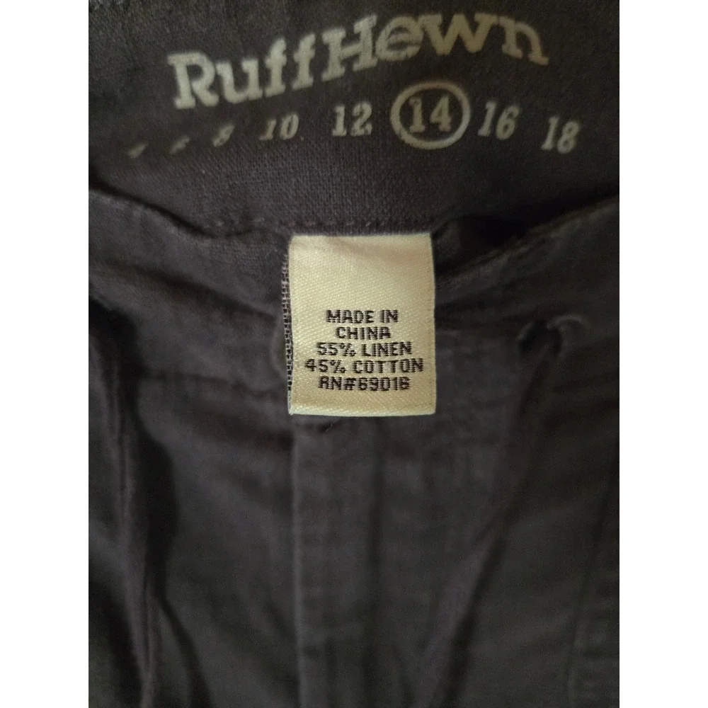 RuffHewn Womens Linen Blend Cargo Crop Pants Gray Size 14 Drawstring Tie Hem‎